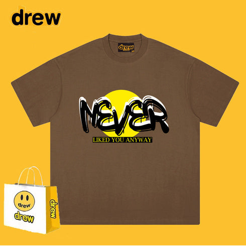 Drew T-shirts Smiley Face Short Sleeve Loose round Neck Short Sleeve