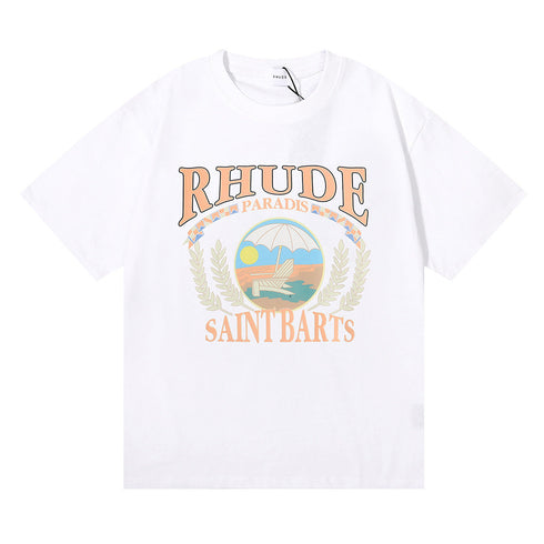 Rhude T-shirt Wheat Ear Sunset Beach Pattern Printed Short Sleeve T-shirt