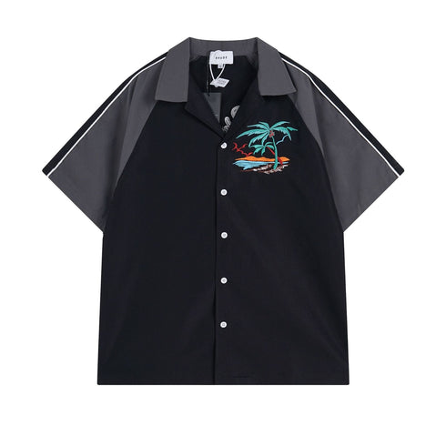 Rhude T-shirt Coconut Alphabet Beach Embroidery Short Sleeve Shirt Shorts
