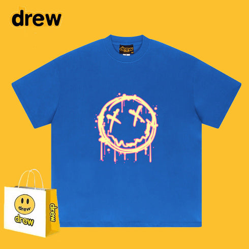 Drew T-shirts Flame Smiley Face Short Sleeve Print