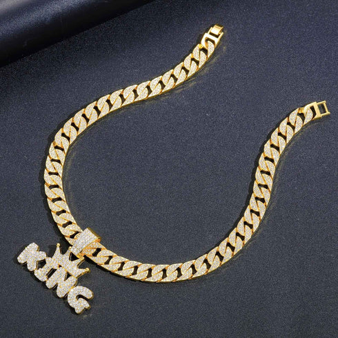 Crowned King Iced Out Cuban Pendant Necklace