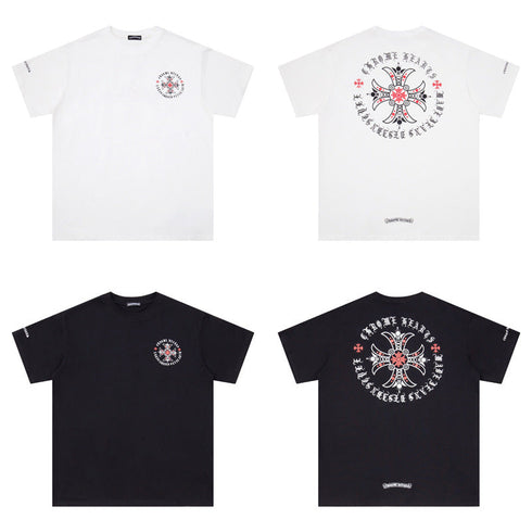 Chrome Heart T Shirts Red Cross Sanskrit Letter Short Sleeve T-Shirt
