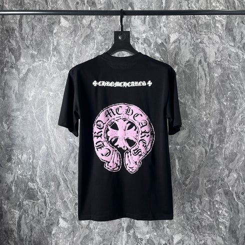 Chrome Heart T Shirts Chrome Hearts Pink Sanskrit Short Sleeve T-Shirt