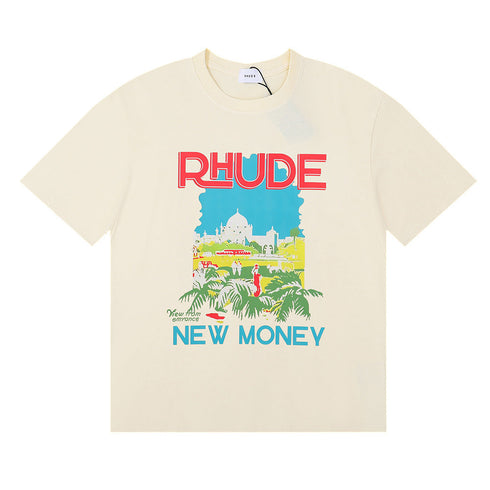Rhude T-shirt Castle Coconut Letter Print Short Sleeve T-shirt