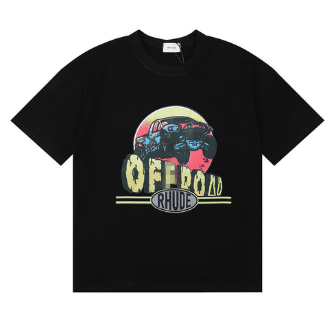 Rhude T-shirt Alphabet Coconut Racing Pattern Short Sleeve T-shirt
