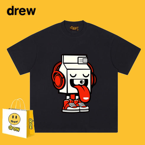 Drew T-shirts Cotton Short Sleeve Cartoon Graffiti