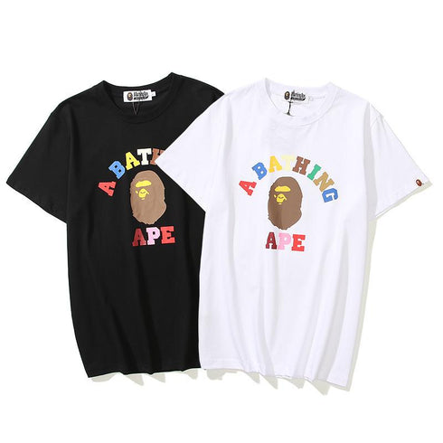 Bathing Ape T-Shirt Spring and Summer Ape Head Color Letter Print Short-Sleeve Loose Couple Casual T-shirt