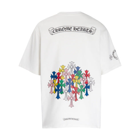 Chrome Heart T Shirts Colorful Cross Flower Arm Short Sleeve