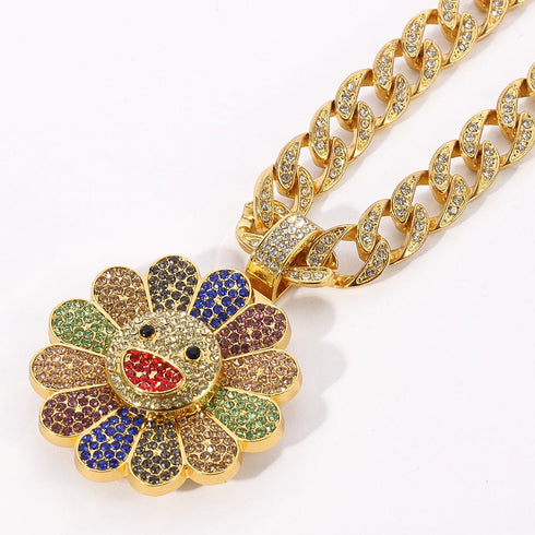 Murakami-Inspired Sunflower Pendant Necklace Rapper Chain