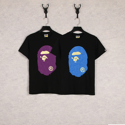 Bathing Ape T-Shirt Summer Cartoon Print Casual Large Size Loose Men's and Women's round Neck Short Sleeve T-shirt