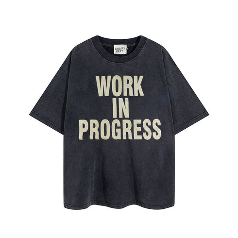 Gallery Dept T Shirts Vintage Distressed Loose Wash Short Sleeve Gallery Dept Printed Men and Women Base Te