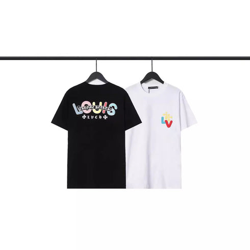 Chrome Heart T Shirts Croix Cross Color Leather Printed Short Sleeve T-Shirt