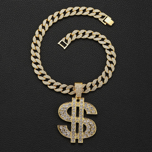Dollar Sign Iced Out Cuban Pendant Necklace