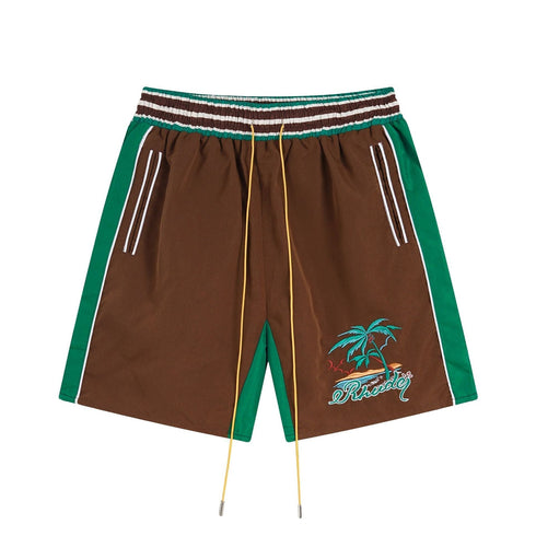 Rhude T-shirt Coconut Alphabet Beach Embroidery Short Sleeve Shirt Shorts