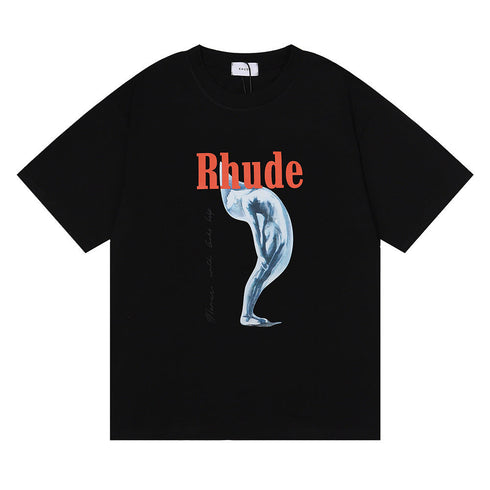 Rhude T-shirt Art Abstract Design Printed Short Sleeve T-shirt