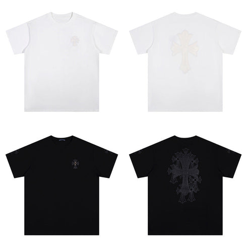 Chrome Heart T Shirts Croix Cross Color Embroidery Printed Short Sleeve T-Shirt Loose