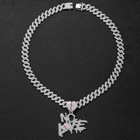 NO LOVE Letter Pendant + Cuban Chain