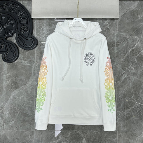 Chrome Heart Hoodie Yellow green gradual change letter horseshoe flower arm cross hooded sweater