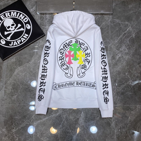 Chrome Heart Hoodie Color Sanskrit Cross Print Casual Hooded Sweater