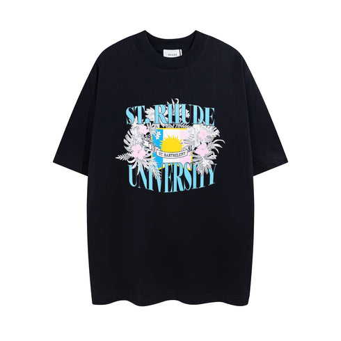 Rhude T-shirt Micro Label Flower Letter Print Pattern Short Sleeve T-shirt