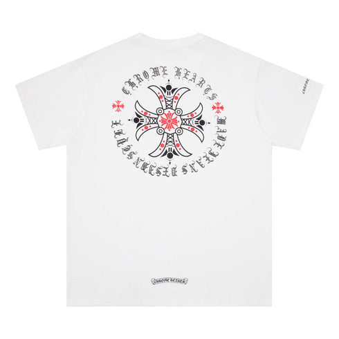 Chrome Heart T Shirts Red Cross Sanskrit Letter Short Sleeve T-Shirt