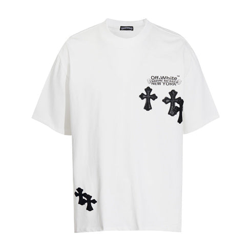 Chrome Heart T Shirts Cross Color Leather Printed Short Sleeve T-Shirt Loose