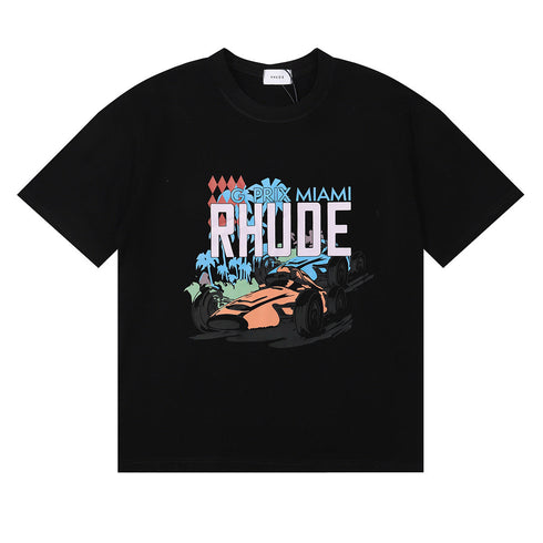 Rhude T-shirt Alphabet Coconut Racing Pattern Short Sleeve T-shirt