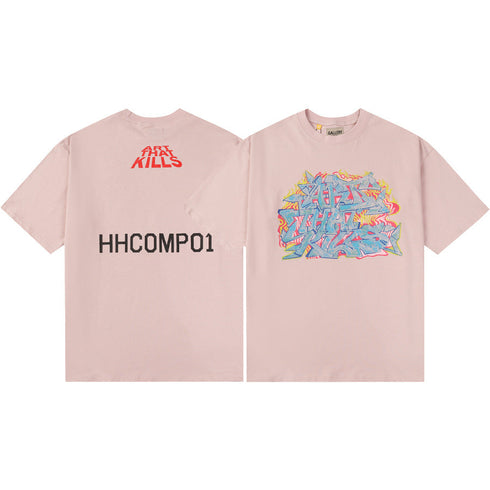 Gallery Dept T-Shirt Hand Painted Ink Splashing Alphabet Washed Retro Short Sleeve T-Shirt