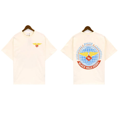 Rhude T-shirt Label Wings Alphabet Earth Print Short Sleeve T-shirt