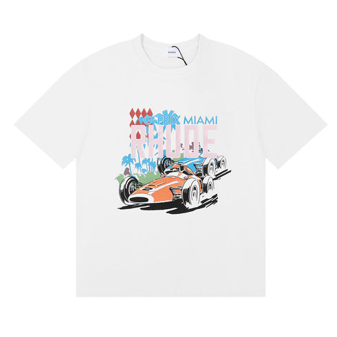 Rhude T-shirt Alphabet Coconut Racing Pattern Short Sleeve T-shirt