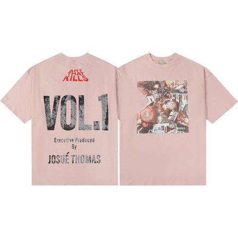 Gallery Dept T-Shirt Hand Painted Ink Splashing Alphabet Washed Retro Short Sleeve T-Shirt