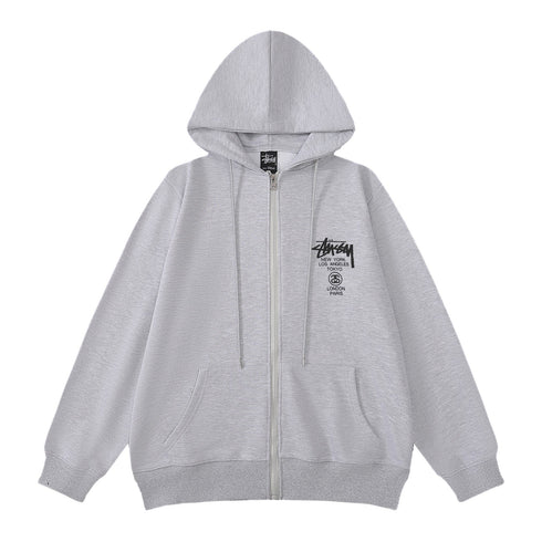 Stussy Hoodie Embroidered Fleece Fashion Cardigan Zip Hoodie