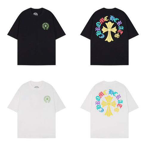 Chrome Heart T Shirts Cross Print Short Sleeve T-Shirt Loose