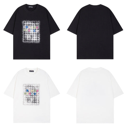 Chrome Heart T Shirts Cross Color Printed Short Sleeve T-Shirt Couple