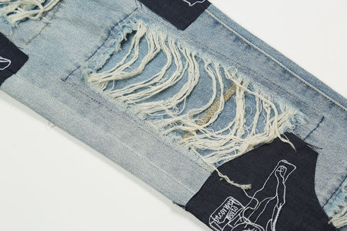 Ripped Jesus Patchwork Jeans