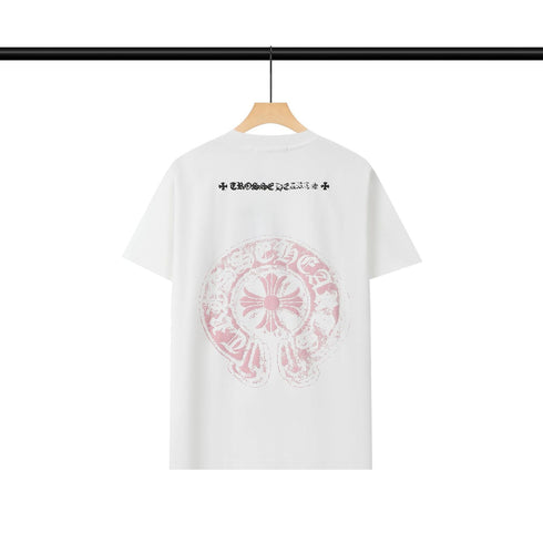 Chrome Heart T Shirts Chrome Hearts Pink Sanskrit Print Short Sleeve T-Shirt