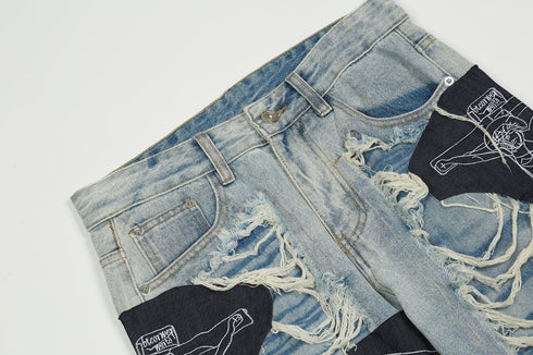 Ripped Jesus Patchwork Jeans