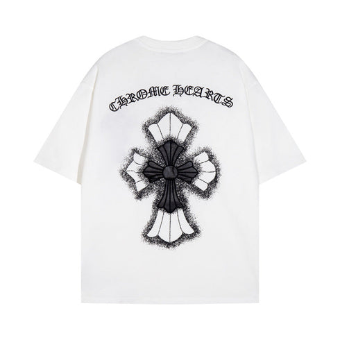 Chrome Heart T Shirts Croix Cross Leather Printed Short Sleeve T-Shirt
