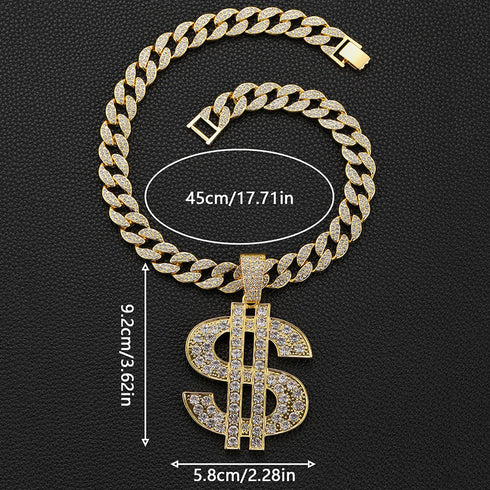 Dollar Sign Iced Out Cuban Pendant Necklace