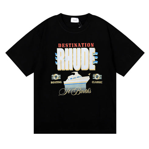 Rhude T-shirt Micro Label Yacht Print Short Sleeve T-shirt