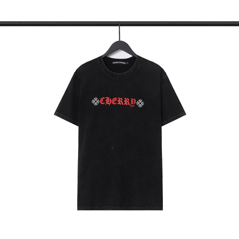 Chrome Heart T Shirts Cross Sanskrit Printed Crew Neck Washed Short Sleeve Fashion T-Shirt