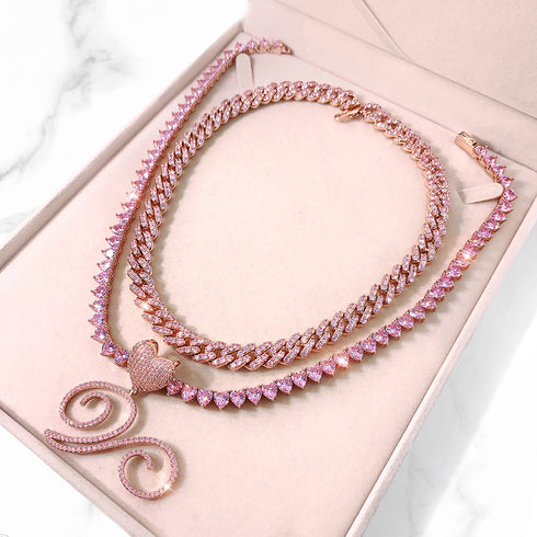 Custom Initial Cuban Heart Pendant Necklace + FREE Tennis Chain