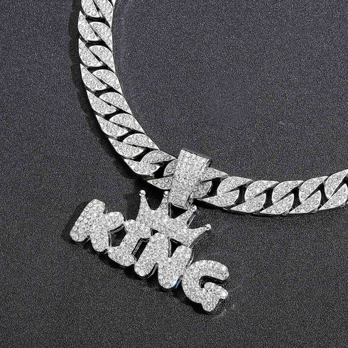 Crowned King Iced Out Cuban Pendant Necklace