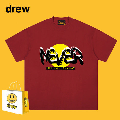 Drew T-shirts Smiley Face Short Sleeve Loose round Neck Short Sleeve
