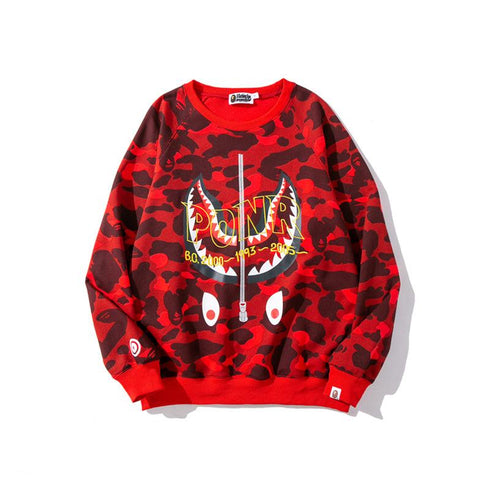 Bathing Ape Sweatshirts Spring and Autumn Shark Head Camouflage Pullover Sweater Thin Men and Women