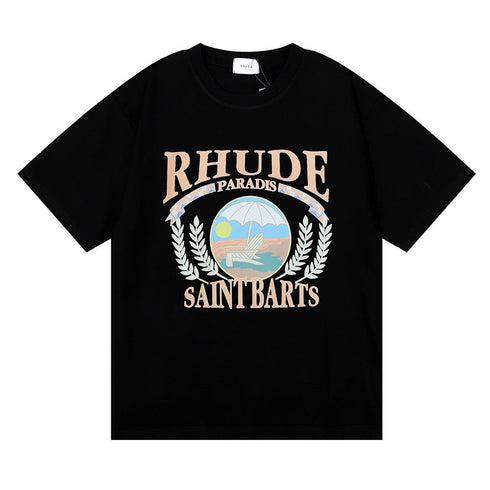 Rhude T-shirt Wheat Ear Sunset Beach Pattern Printed Short Sleeve T-shirt