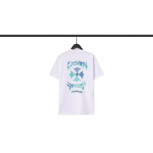 Chrome Heart T Shirts Sanskrit Cross Print Embroidery Loose Short Sleeve T-Shirt