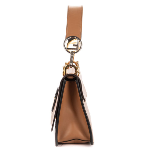 Kan I F Shoulder Bag Leather with Zucca Embossed Detail Medium