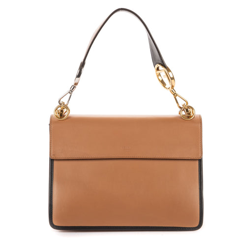 Kan I F Shoulder Bag Leather with Zucca Embossed Detail Medium