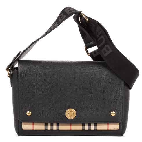 Note Crossbody Bag Leather with Vintage Check Canvas Medium